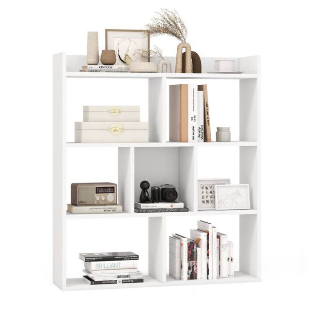 Costway 7 Cubes Open back Bookshelf Home Storage Display Shelf Wooden Bookcase in White - image 1