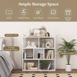 Costway 7 Cubes Open back Bookshelf Home Storage Display Shelf Wooden Bookcase in White - thumbnail 5