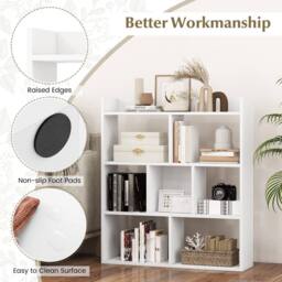 Costway 7 Cubes Open back Bookshelf Home Storage Display Shelf Wooden Bookcase in White - thumbnail 4