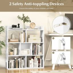Costway 7 Cubes Open back Bookshelf Home Storage Display Shelf Wooden Bookcase in White - thumbnail 6