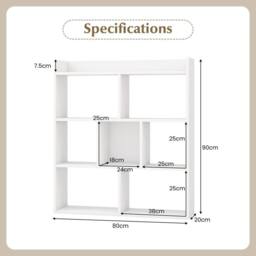 Costway 7 Cubes Open back Bookshelf Home Storage Display Shelf Wooden Bookcase in White - thumbnail 2