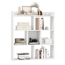 Costway 7 Cubes Open back Bookshelf Home Storage Display Shelf Wooden Bookcase in White - thumbnail 1