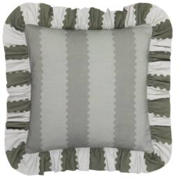 Wylder Birdie Stripe 100% Cotton Ruffle Cushion in Green - Size: 45 cm x 45 cm - thumbnail 2