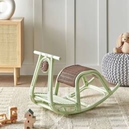 Wyld and Coco Kids Rattan Rocking Chair Light Green - Boho Rustic