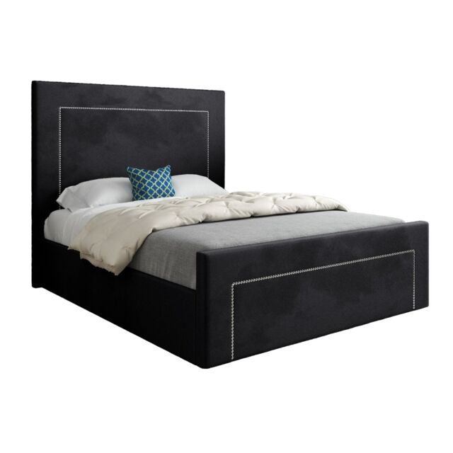 KDMD Elba Upholstered Soft Velvet Designer Bed Frame in Black - Size: Single - image 1