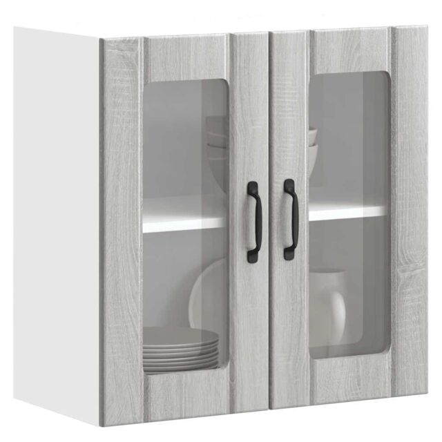 Berkfield Home Kitchen Wall Cabinet with Glass Door Lucca Grey Sonoma Engineered Wood - image 1