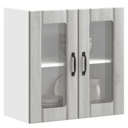 Berkfield Home Kitchen Wall Cabinet with Glass Door Lucca Grey Sonoma Engineered Wood