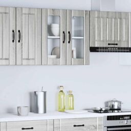 Berkfield Home Kitchen Wall Cabinet with Glass Door Lucca Grey Sonoma Engineered Wood - thumbnail 4