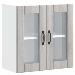 Berkfield Home Kitchen Wall Cabinet with Glass Door Lucca Grey Sonoma Engineered Wood - thumbnail 2