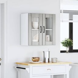 Berkfield Home Kitchen Wall Cabinet with Glass Door Lucca Grey Sonoma Engineered Wood - thumbnail 3