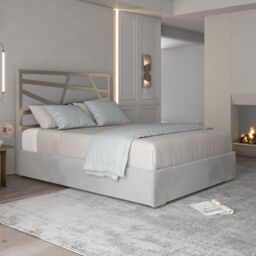 KDMD Cloudrest Upholstered Soft Velvet Metal Designer Bed Frame in Grey - Size: Small Double - thumbnail 2