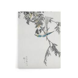 "Artery8 Great Tit & Cypress Japanese Canvas Wall Art Print Kashu - Size: W18"" x H24""" - thumbnail 1