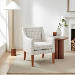 FurnitureboxUK Aubrey Beige Check Fabric Wingback Accent Armchair - thumbnail 1