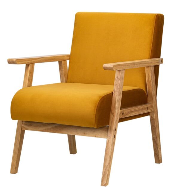Nordlys Scandinavian Lounge Armchair with Wooden Frame in Yellow - image 1