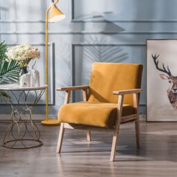 Nordlys Scandinavian Lounge Armchair with Wooden Frame in Yellow - thumbnail 2