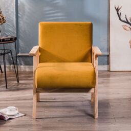 Nordlys Scandinavian Lounge Armchair with Wooden Frame in Yellow - thumbnail 3