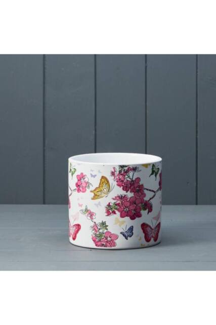 KDMD White & Pink Delicate Floral Butterfly Pot - image 1
