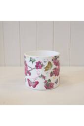 KDMD White & Pink Delicate Floral Butterfly Pot - thumbnail 2