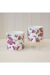 KDMD White & Pink Delicate Floral Butterfly Pot - thumbnail 3