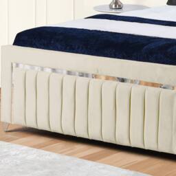 UK Bed Furniture Chrome Edge Slatted Base Upholstered Bed Frame with 48-inch Headboard in Cream - Size: Small Double - thumbnail 3