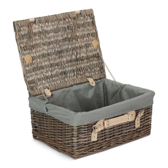 Red Hamper Wicker 40cm Antique Wash Picnic Basket with Cotton Lining in Grey - image 1