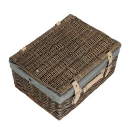 Red Hamper Wicker 40cm Antique Wash Picnic Basket with Cotton Lining in Grey - thumbnail 2