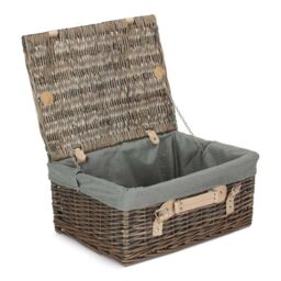 Red Hamper Wicker 40cm Antique Wash Picnic Basket with Cotton Lining in Grey - thumbnail 1