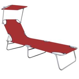 Berkfield Home Comfortable Folding Sun Lounger with Canopy Red Aluminium - thumbnail 3