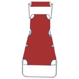 Berkfield Home Comfortable Folding Sun Lounger with Canopy Red Aluminium - thumbnail 1