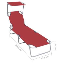 Berkfield Home Comfortable Folding Sun Lounger with Canopy Red Aluminium - thumbnail 7