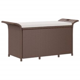 Berkfield Home Garden Bench with Cushion Brown 116x46x57 cm Poly Rattan - Size: 116 x 46 x 57 cm - thumbnail 2