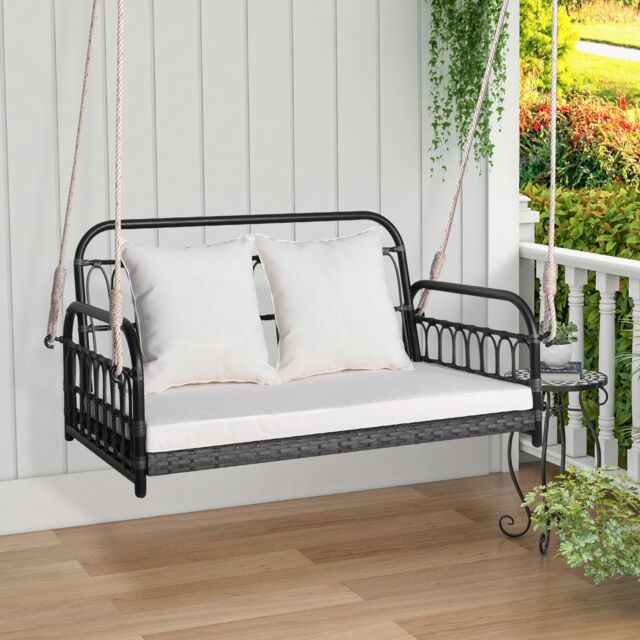 Costway 2-Person Patio Wicker Swing Chair Hanging Outdoor Swing Bench w/Cushions - image 1