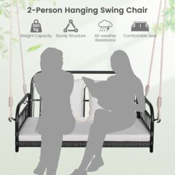 Costway 2-Person Patio Wicker Swing Chair Hanging Outdoor Swing Bench w/Cushions - thumbnail 3