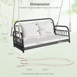Costway 2-Person Patio Wicker Swing Chair Hanging Outdoor Swing Bench w/Cushions - thumbnail 6