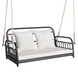Costway 2-Person Patio Wicker Swing Chair Hanging Outdoor Swing Bench w/Cushions - thumbnail 5