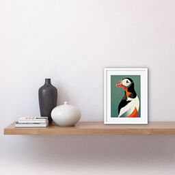"Artery8 Wall Art Print Bright Bold Colourful Atlantic Puffin Bird Portrait Artwork Framed 9X7 Inch in White - Size: W7"" x H9""" - thumbnail 2