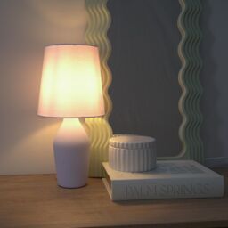 ValueLights Arlo Compact Ceramic Table Lamp with Fabric Shade in Lilac - thumbnail 1