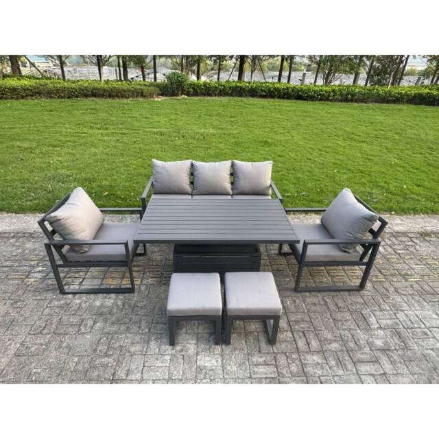 Fimous Aluminum 6-Piece Sofa Set with Lifting Table, 2 Chairs & 2 Small Stool in Dark Grey - image 1