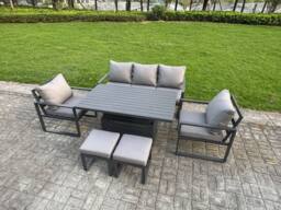 Fimous Aluminum 6-Piece Sofa Set with Lifting Table, 2 Chairs & 2 Small Stool in Dark Grey - thumbnail 2