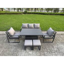 Fimous Aluminum 6-Piece Sofa Set with Lifting Table, 2 Chairs & 2 Small Stool in Dark Grey - thumbnail 1