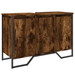 Berkfield Home Modern Bathroom Sink Cabinet Smoked Oak 91x35x60 cm Engineered Wood - Size: 91 x 35 x 60 cm - thumbnail 3