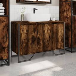 Berkfield Home Modern Bathroom Sink Cabinet Smoked Oak 91x35x60 cm Engineered Wood - Size: 91 x 35 x 60 cm - thumbnail 1