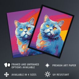 "Artery8 Wall Art Print British Shorthair Cat Lover Gift Pet Portrait Purple Orange Blue Artwork Painting Poster - Size: W24"" x H32""" - thumbnail 2