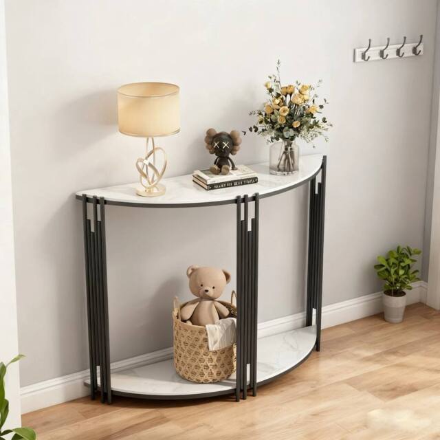 KORVIXA Half-Round Entryway Console Table in White - Size: 0.6m2 - image 1
