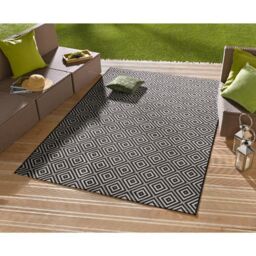THE RUGS Karo Diamond Rug Indoor Outdoor Polypropylene Weatherproof Durable in Black - Size: 140 cm x 200 cm - thumbnail 6