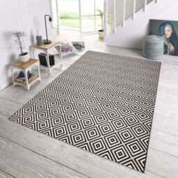 THE RUGS Karo Diamond Rug Indoor Outdoor Polypropylene Weatherproof Durable in Black - Size: 140 cm x 200 cm - thumbnail 7