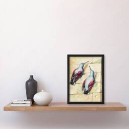 Artery8 Aert Schouman Framed Wall Art Two Wallcreepers Watercolour Painting in Beige - Size: A4 - thumbnail 2