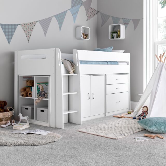 Bedmaster Lacy Storage Mid Sleeper Bed in White - Size: Single - image 1