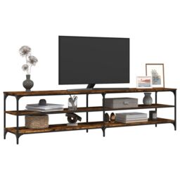 Berkfield Home TV Cabinet Smoked Oak 200x30x50 cm Engineered Wood & Metal in Brown - Size: 200 x 30 x 50 cm - thumbnail 4