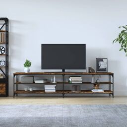 Berkfield Home TV Cabinet Smoked Oak 200x30x50 cm Engineered Wood & Metal in Brown - Size: 200 x 30 x 50 cm - thumbnail 3